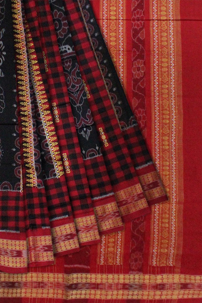 Bandha Box design Sambalpuri saree in Dark Pink and Black Colour - Koshali Arts & Crafts Enterprise
