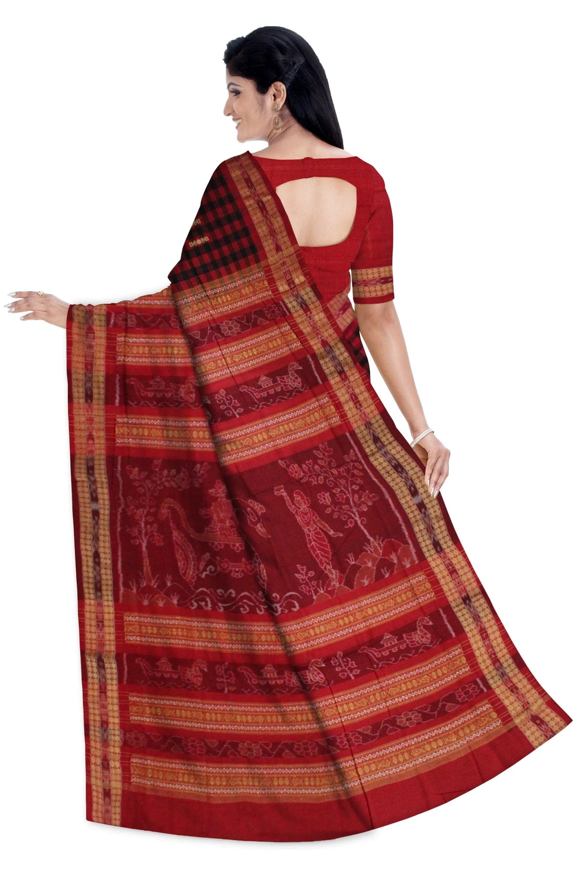 Bandha Box design Sambalpuri saree in Dark Pink and Black Colour - Koshali Arts & Crafts Enterprise