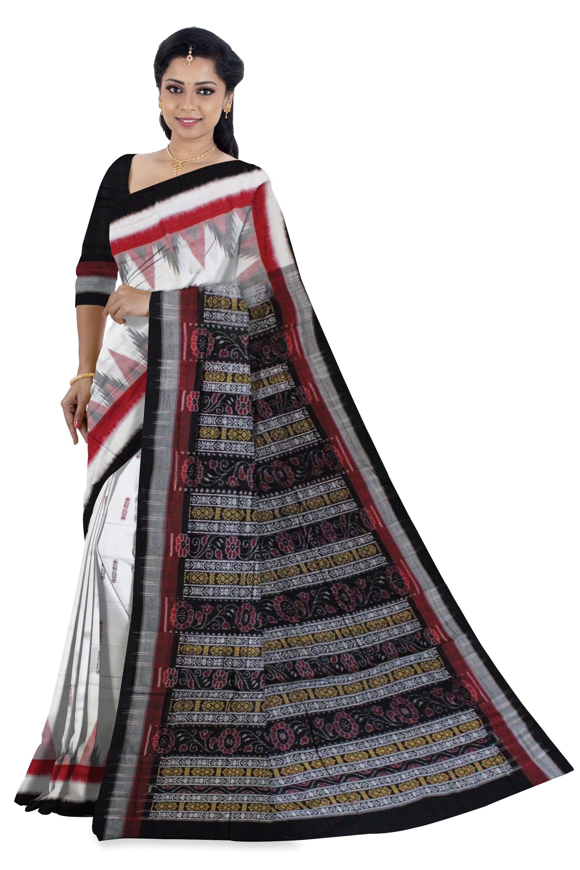 Booty pattern Bomkai design Sambalpuri saree in White Colour - Koshali Arts & Crafts Enterprise