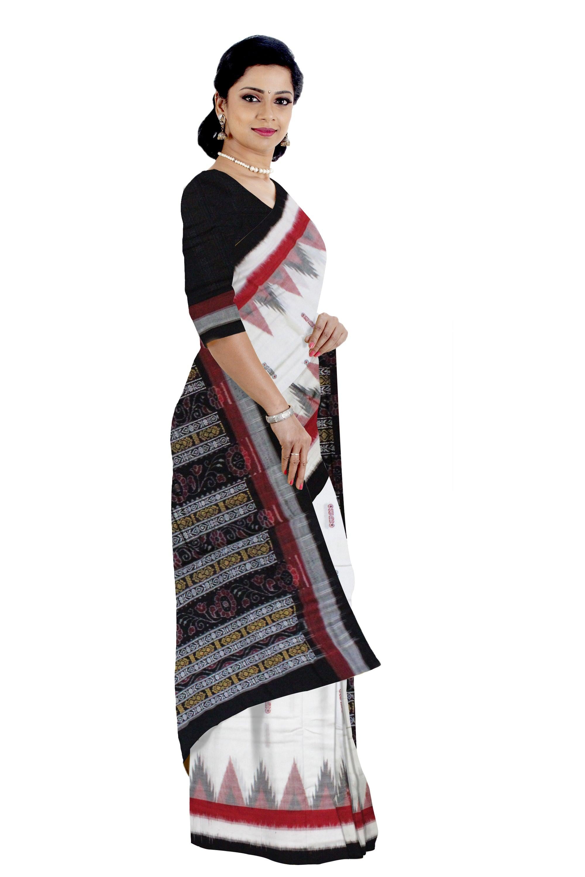 Booty pattern Bomkai design Sambalpuri saree in White Colour - Koshali Arts & Crafts Enterprise