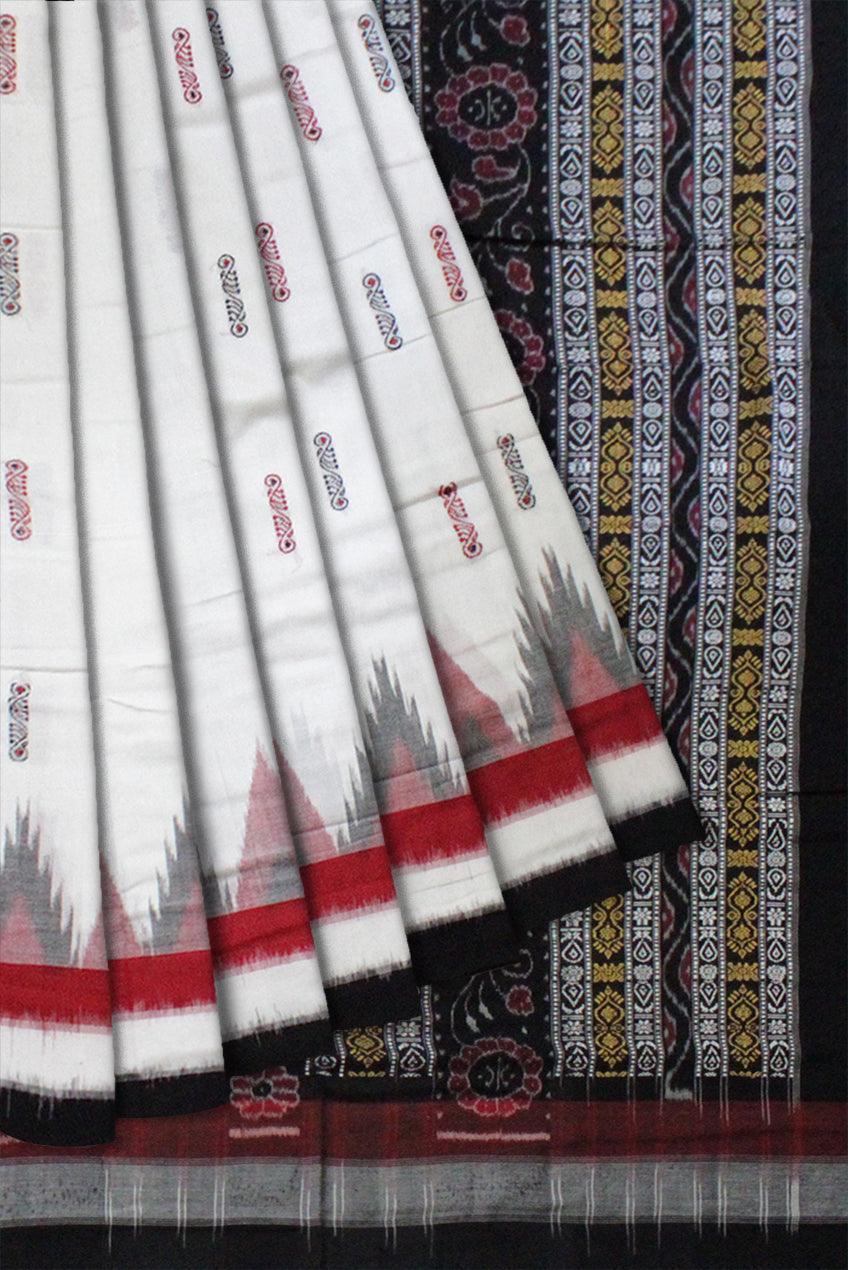 Booty pattern Bomkai design Sambalpuri saree in White Colour - Koshali Arts & Crafts Enterprise