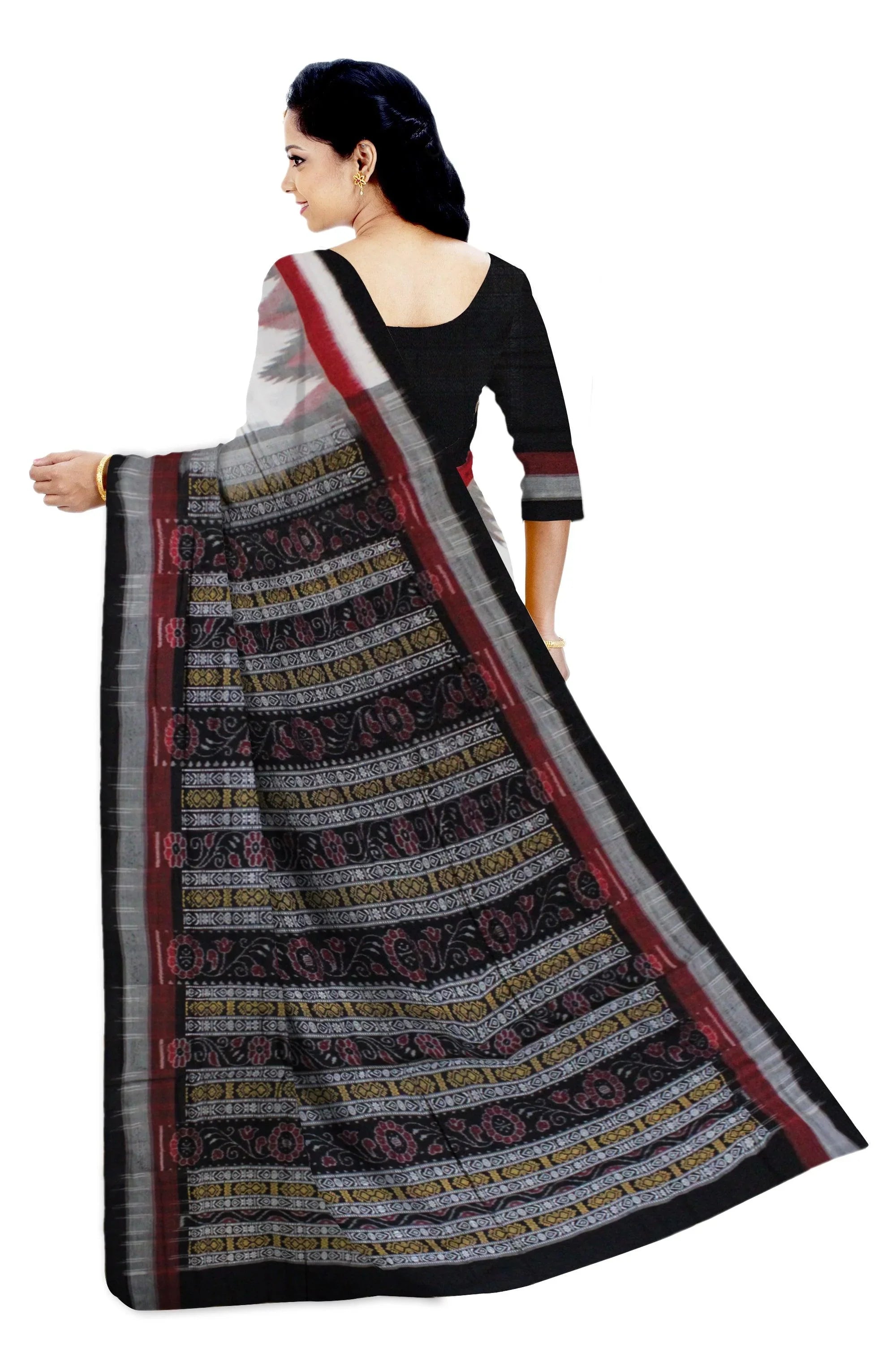 Booty pattern Bomkai design Sambalpuri saree in White Colour - Koshali Arts & Crafts Enterprise
