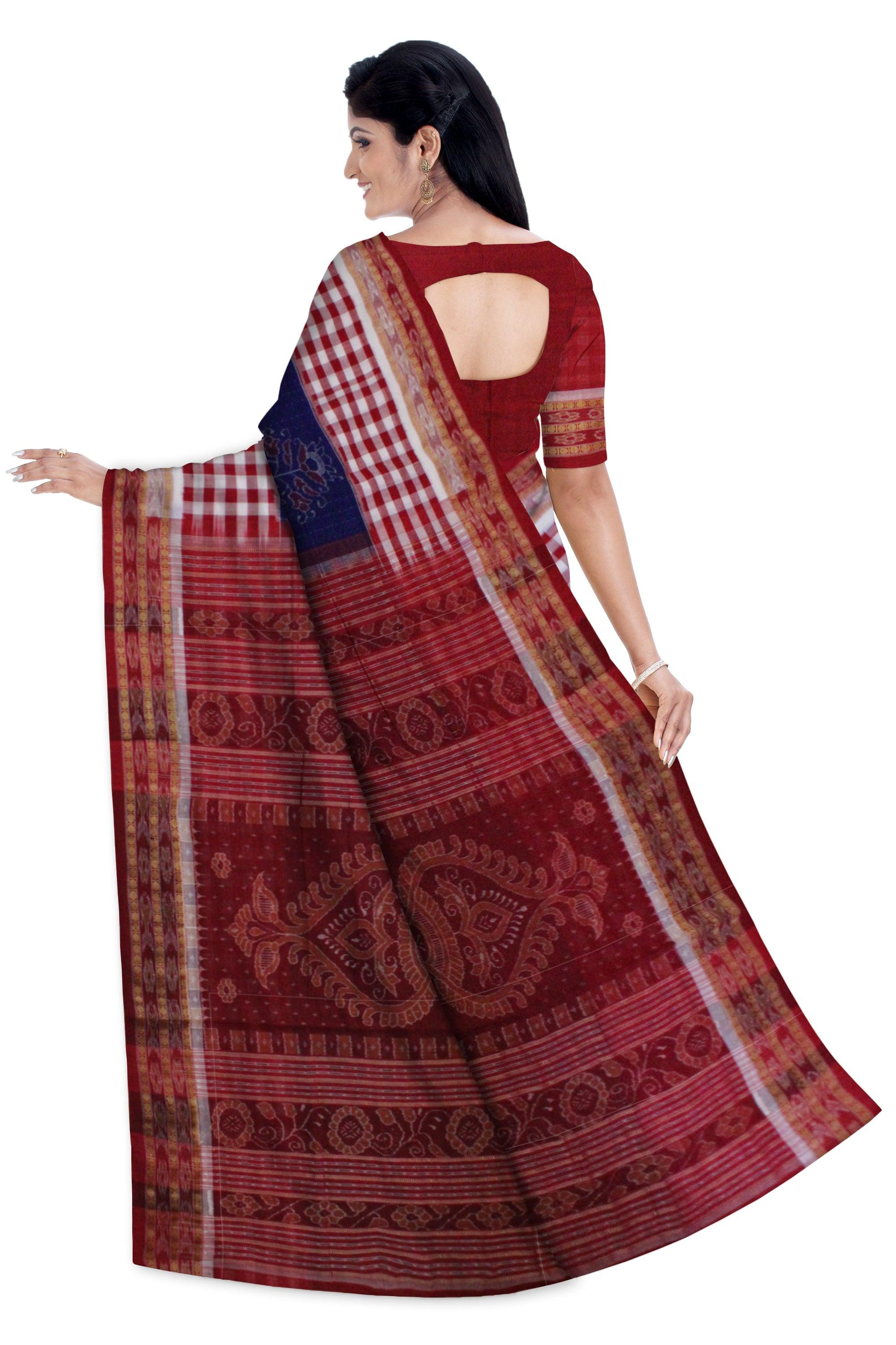 Mayur design Sambalpuri cotton saree in Dark Blue - Koshali Arts & Crafts Enterprise