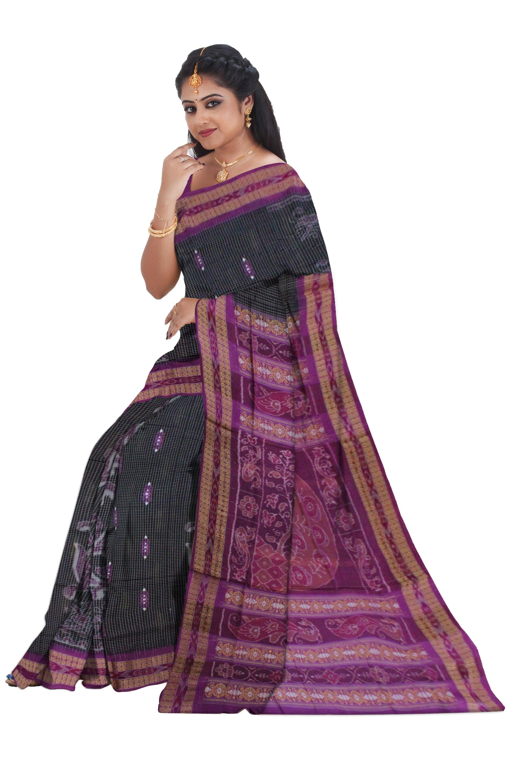 Mayur design Sambalpuri cotton saree in Black - Koshali Arts & Crafts Enterprise