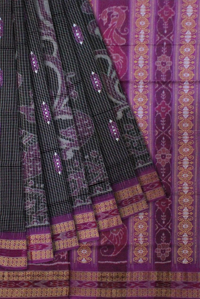 Mayur design Sambalpuri cotton saree in Black - Koshali Arts & Crafts Enterprise