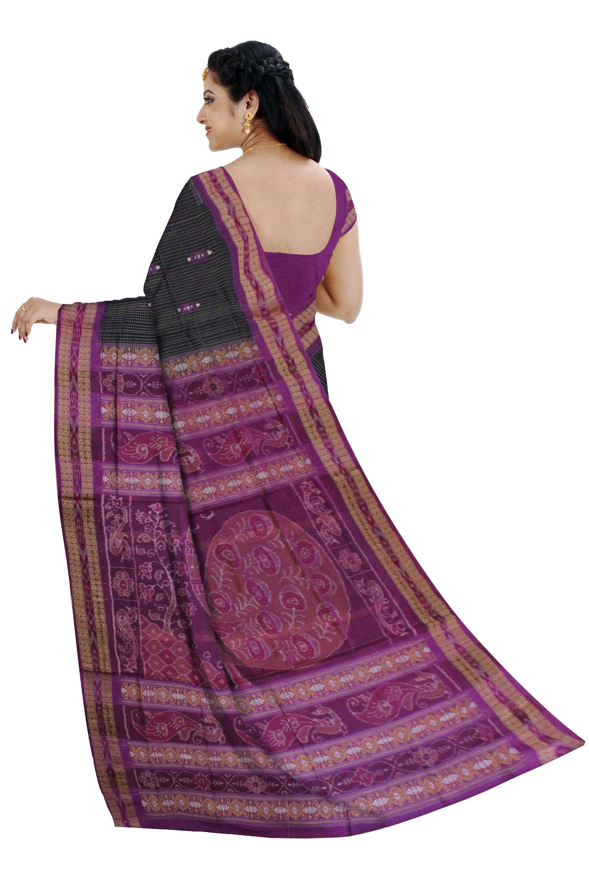 Mayur design Sambalpuri cotton saree in Black - Koshali Arts & Crafts Enterprise