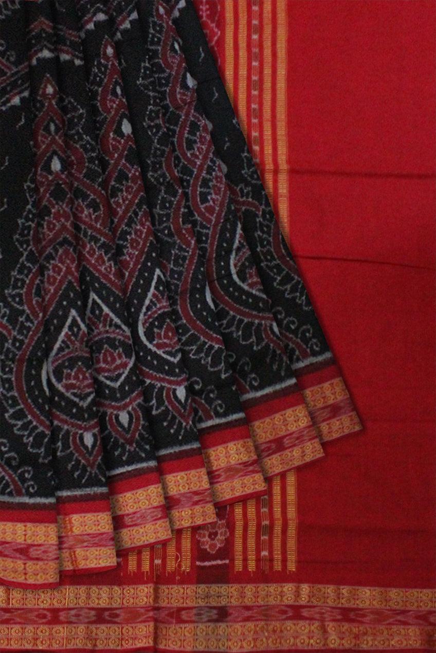 Traditional Ikat design Sambalpuri cotton saree in Dark Coffee color. - Koshali Arts & Crafts Enterprise