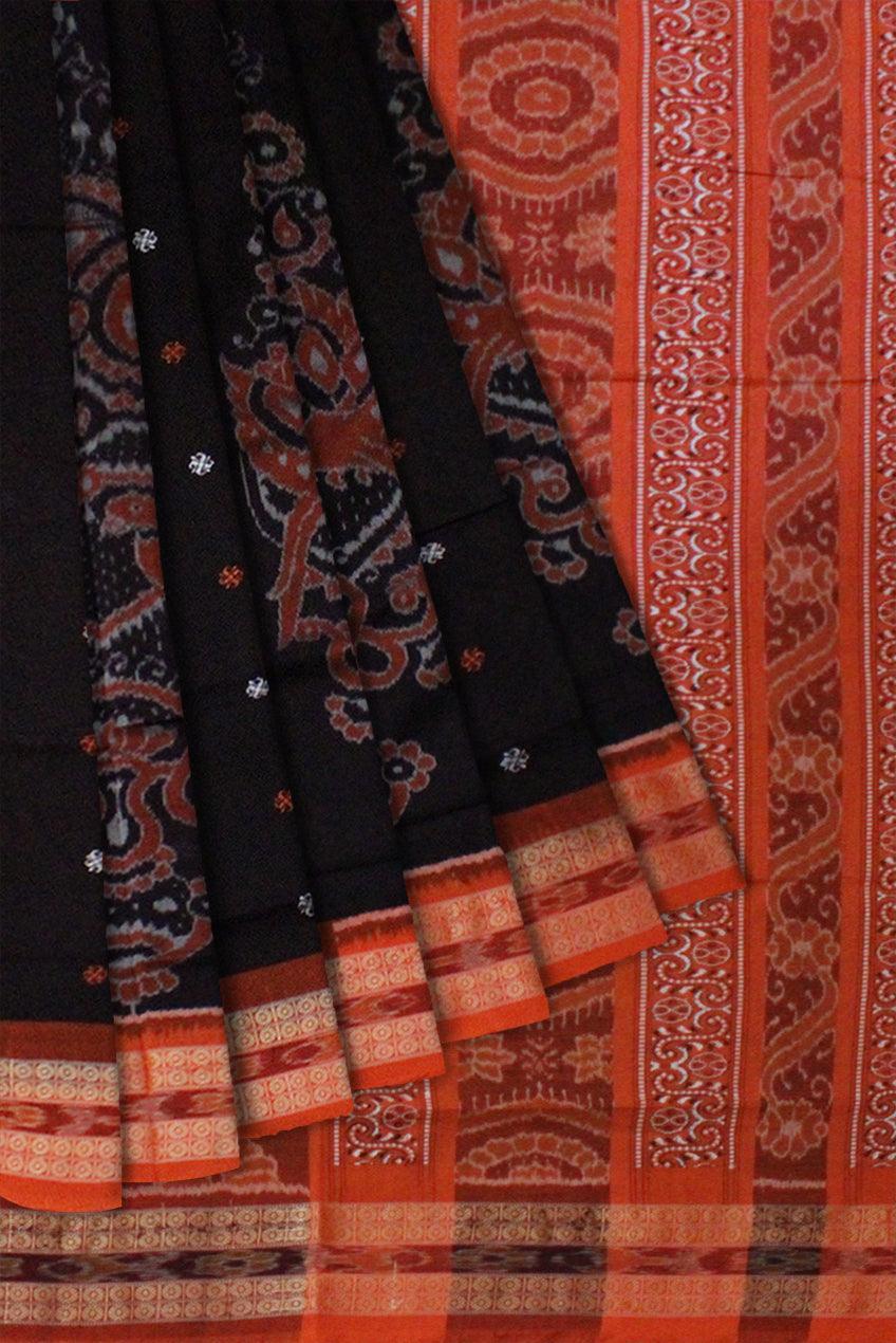 Traditional Ikat design Sambalpuri cotton saree in Coffee color. - Koshali Arts & Crafts Enterprise
