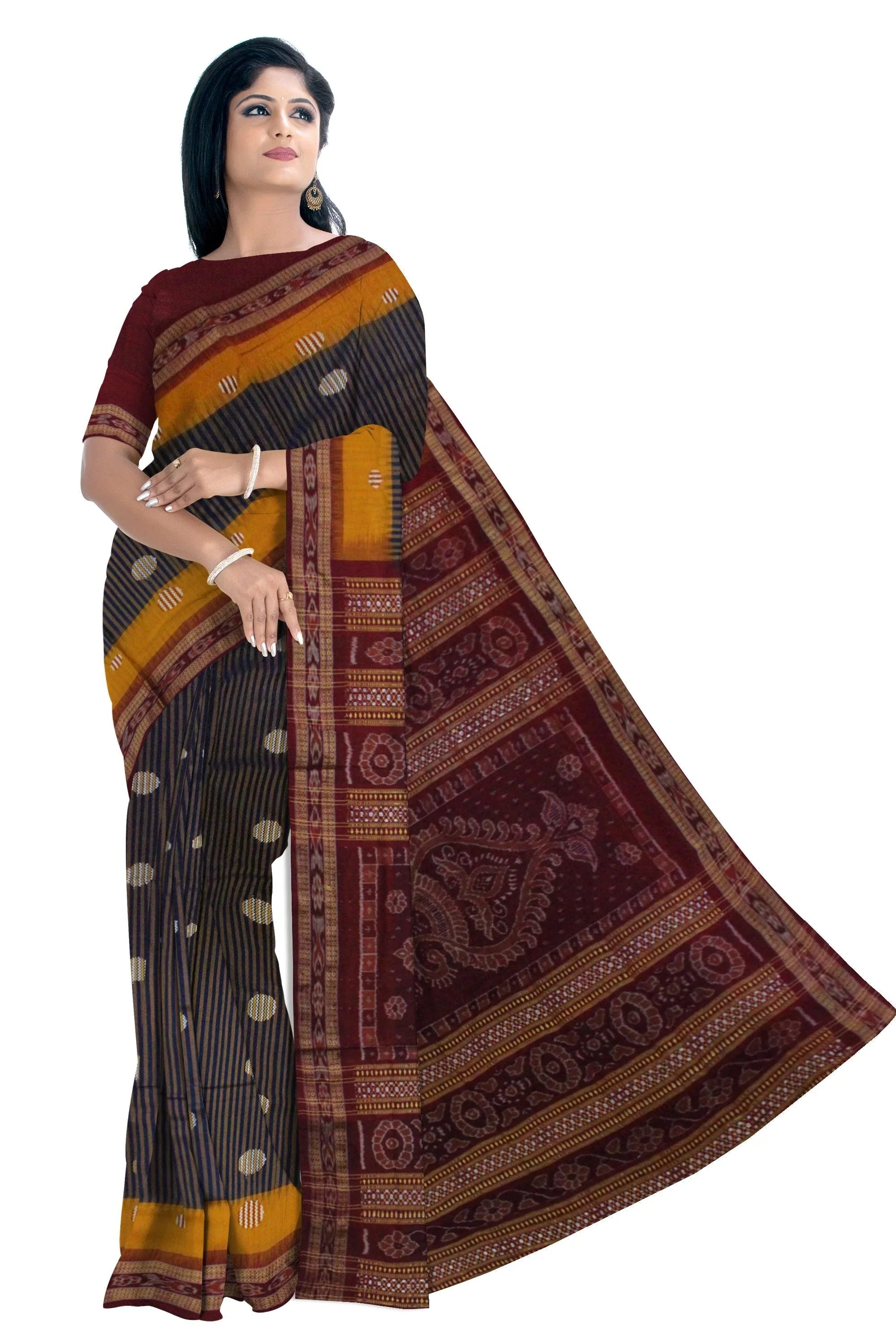 Peacock Blue color booty pattern Sambalpuri cotton saree, with blouse piece. - Koshali Arts & Crafts Enterprise