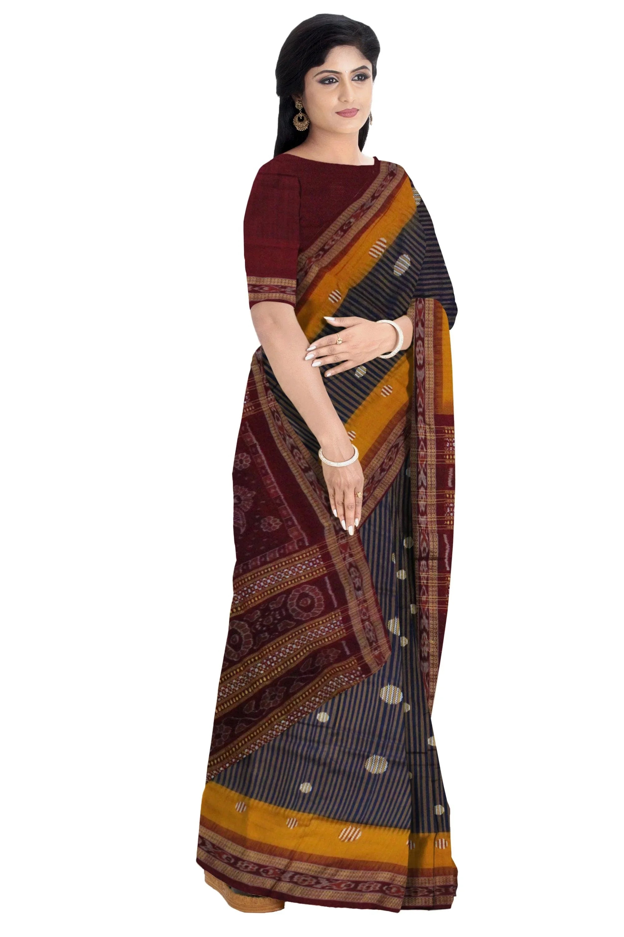 Peacock Blue color booty pattern Sambalpuri cotton saree, with blouse piece. - Koshali Arts & Crafts Enterprise