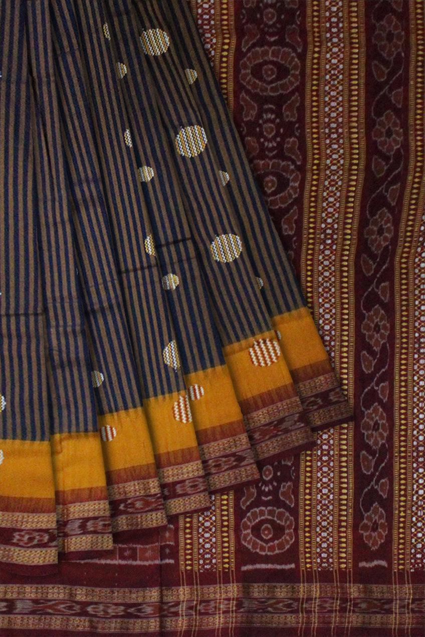 Peacock Blue color booty pattern Sambalpuri cotton saree, with blouse piece. - Koshali Arts & Crafts Enterprise