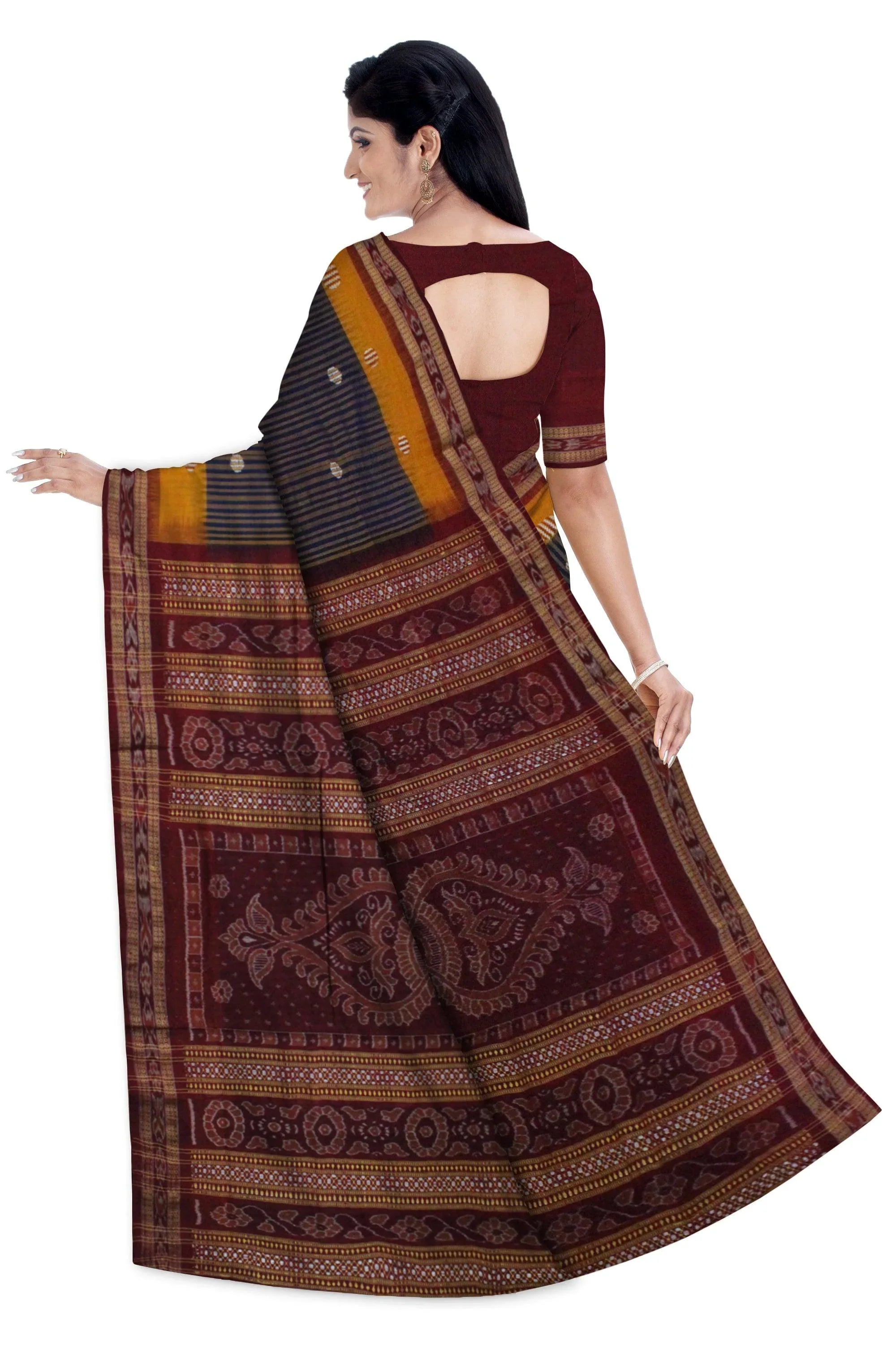 Peacock Blue color booty pattern Sambalpuri cotton saree, with blouse piece. - Koshali Arts & Crafts Enterprise