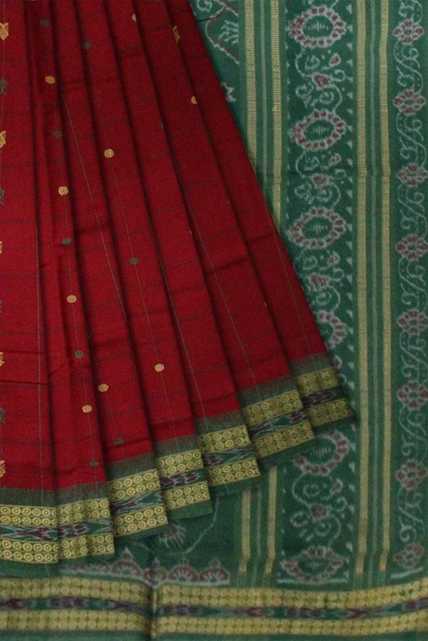 Maroon Colour Samblapuri cotton saree in Bomkai design. - Koshali Arts & Crafts Enterprise