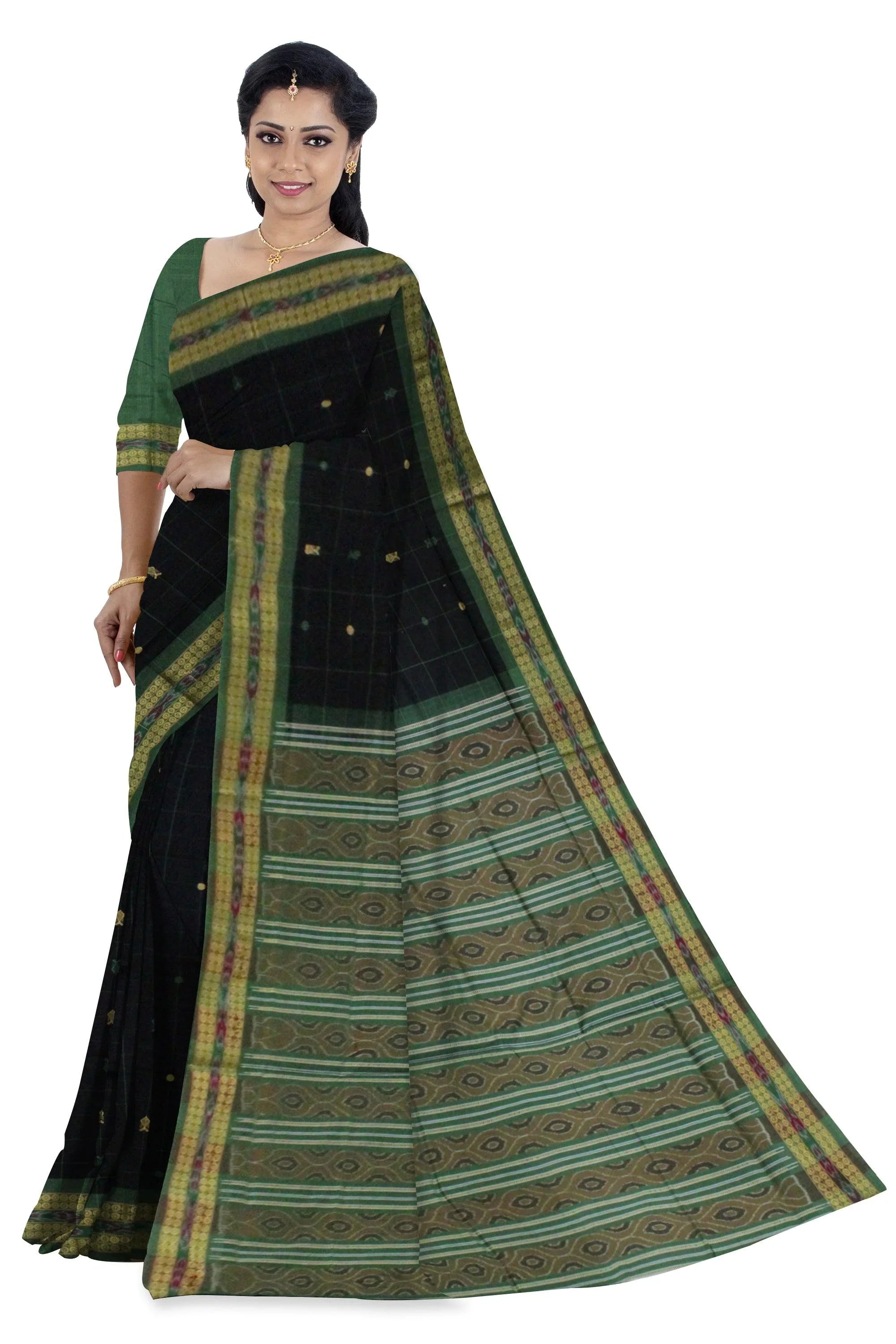 Black Colour Samblapuri cotton saree in Bomkai design. - Koshali Arts & Crafts Enterprise