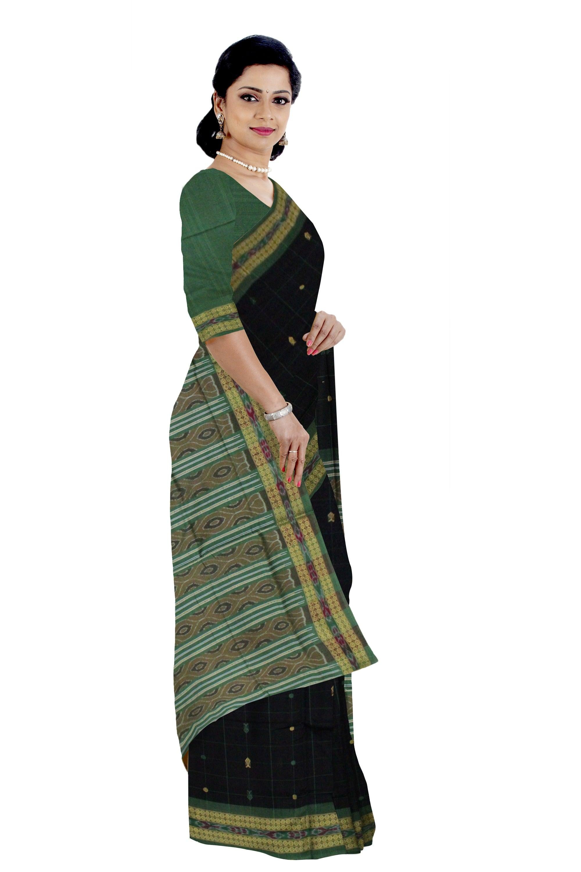 Black Colour Samblapuri cotton saree in Bomkai design. - Koshali Arts & Crafts Enterprise