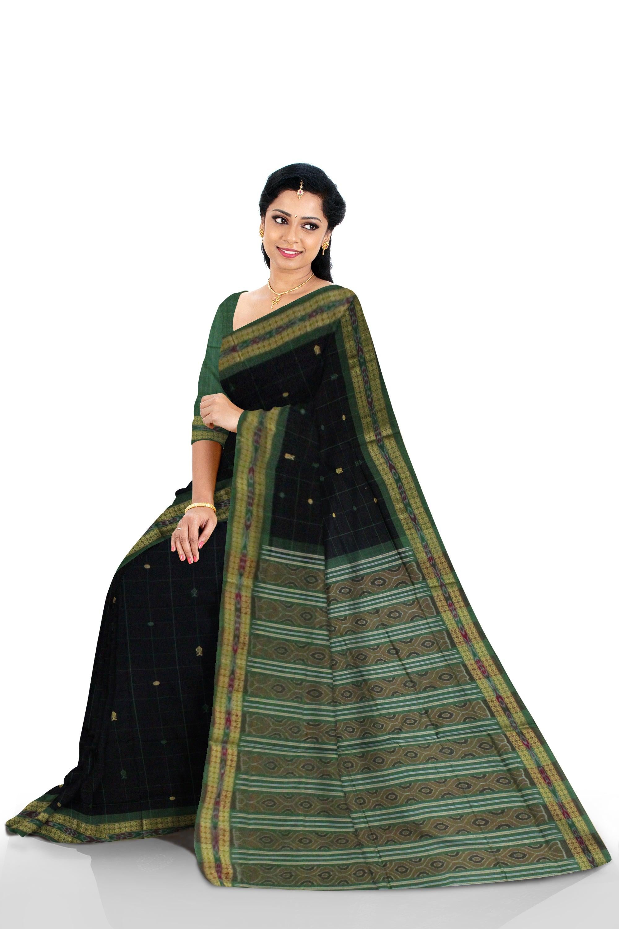 Black Colour Samblapuri cotton saree in Bomkai design. - Koshali Arts & Crafts Enterprise