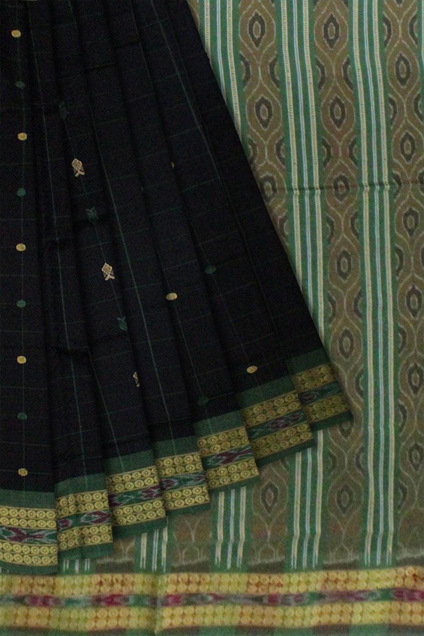 Black Colour Samblapuri cotton saree in Bomkai design. - Koshali Arts & Crafts Enterprise