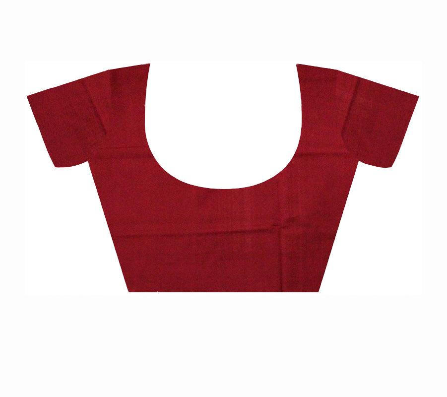Dark Maroon Colour Booty Pattern Samblapuri cotton saree in Bomkai design. - Koshali Arts & Crafts Enterprise