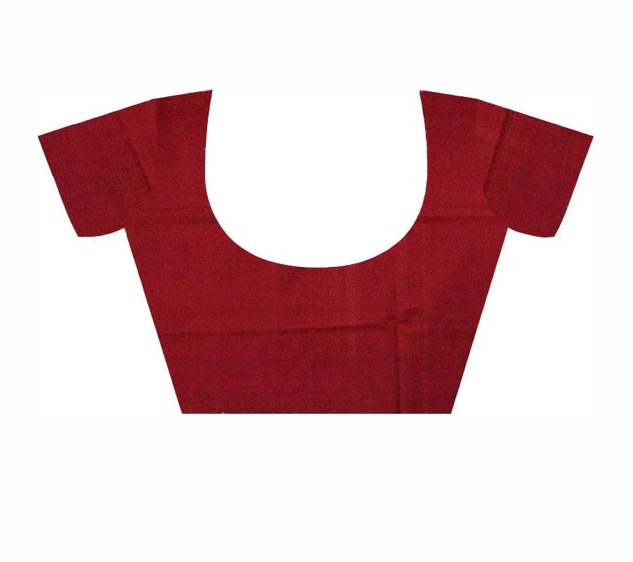 Dark Maroon Colour Booty Pattern Samblapuri cotton saree in Bomkai design. - Koshali Arts & Crafts Enterprise