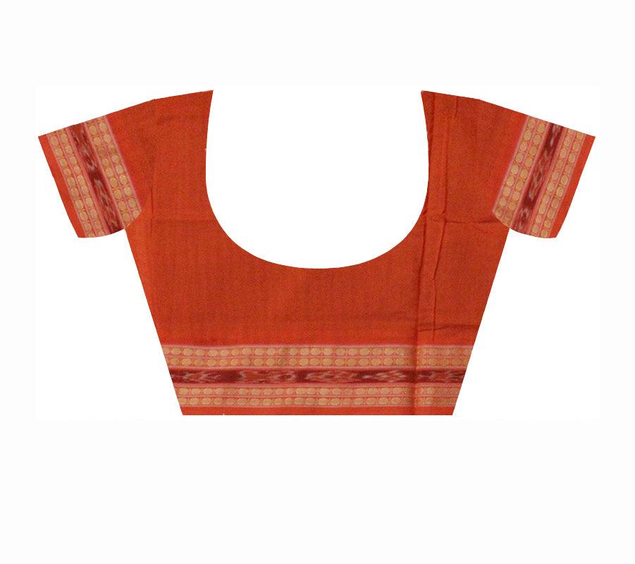 Sambalpuri Cotton Saree in Mayurika and Booty design in body in Black and Orange Colour - Koshali Arts & Crafts Enterprise