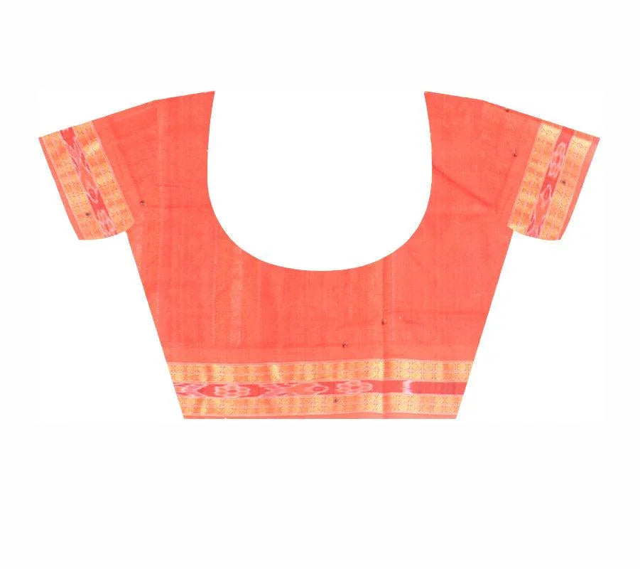 Mayuri design of pure cotton saree in red , white and maroon color , with blouse piece. - Koshali Arts & Crafts Enterprise