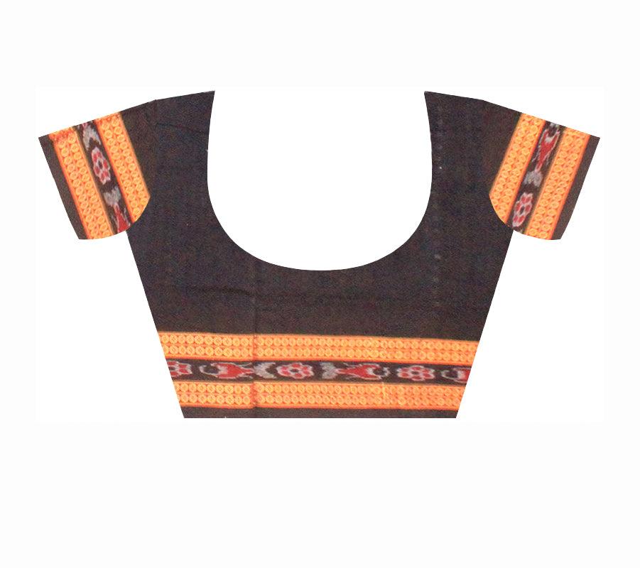 sambalpuri cotton saree in blue , white and black color base, with blouse piece. - Koshali Arts & Crafts Enterprise