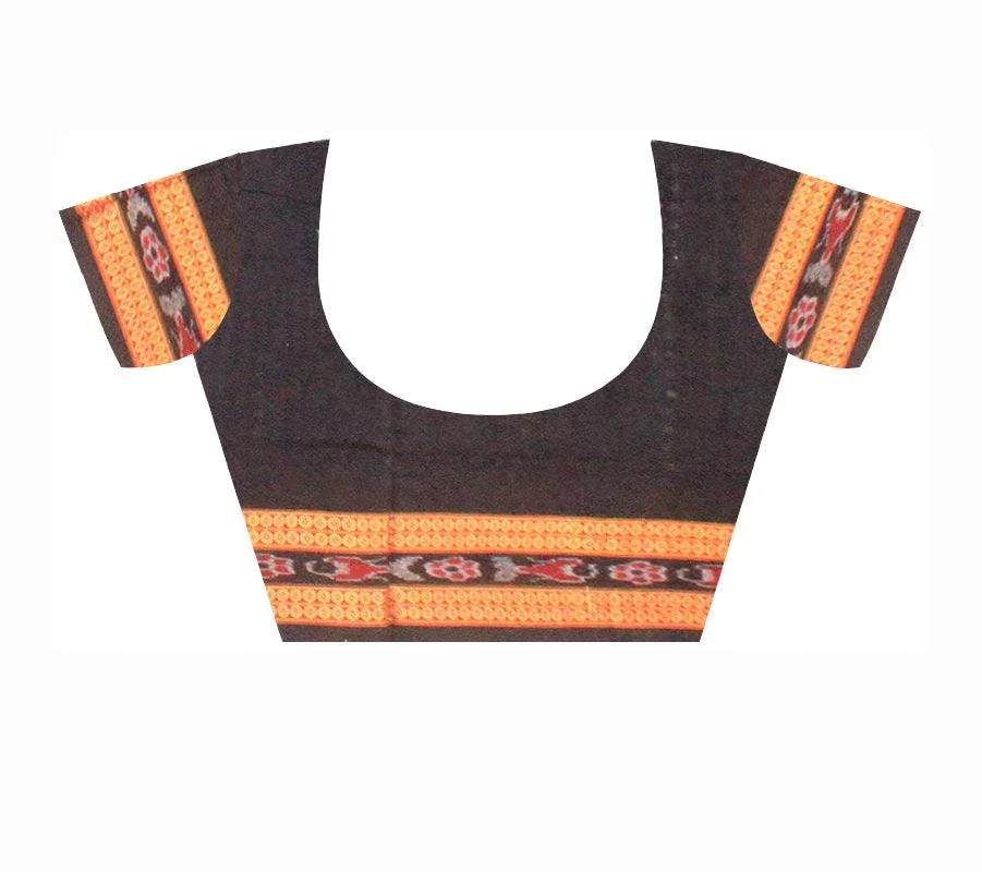 Sambalpuri cotton saree in blue , white and black color base, with blouse piece. - Koshali Arts & Crafts Enterprise
