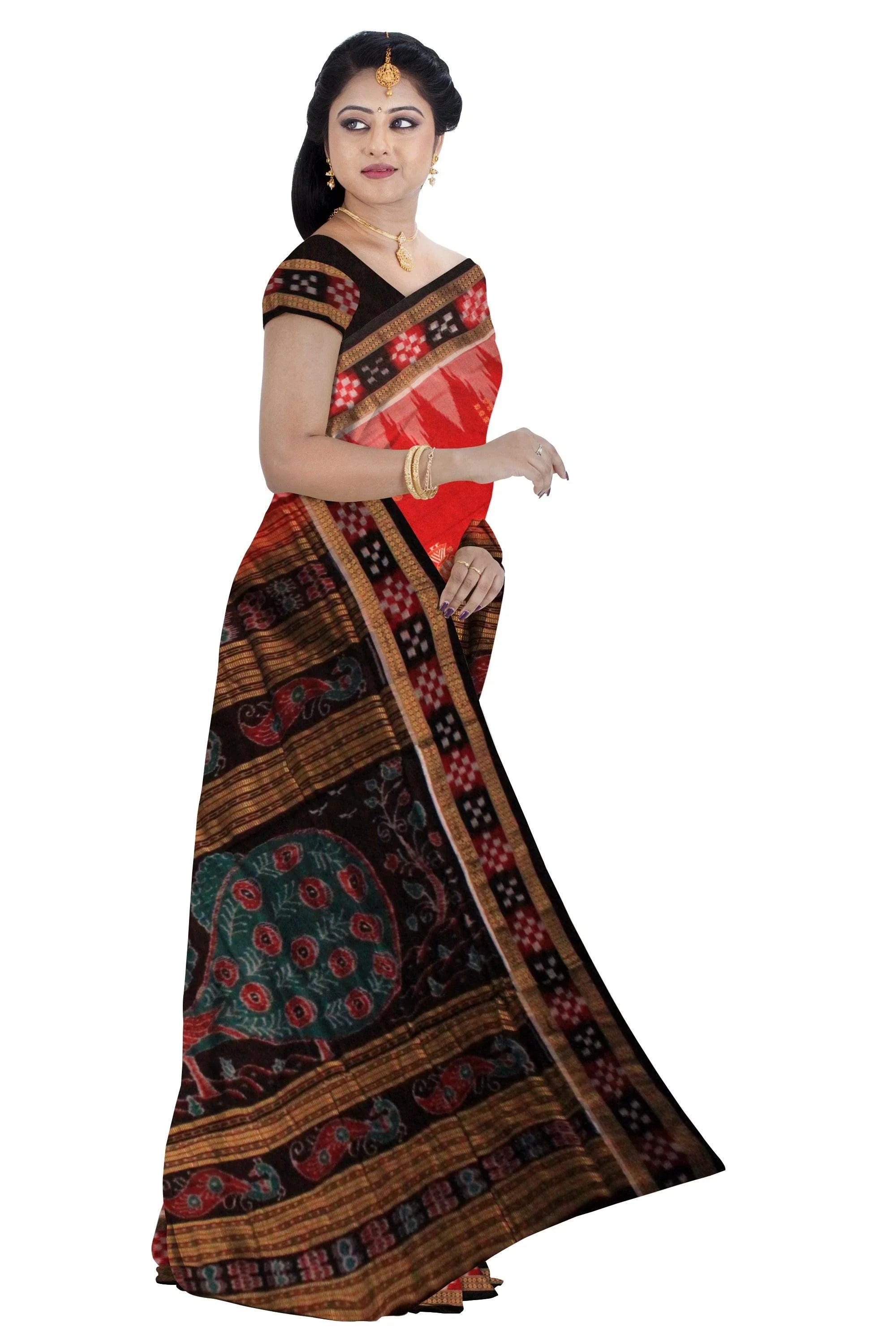 LATEST DESIGN DHADI SAPTA IN RED COLOR TRADITIONAL PASAPALI PATTERN SAMBALPURI COTTON SAREE - Koshali Arts & Crafts Enterprise
