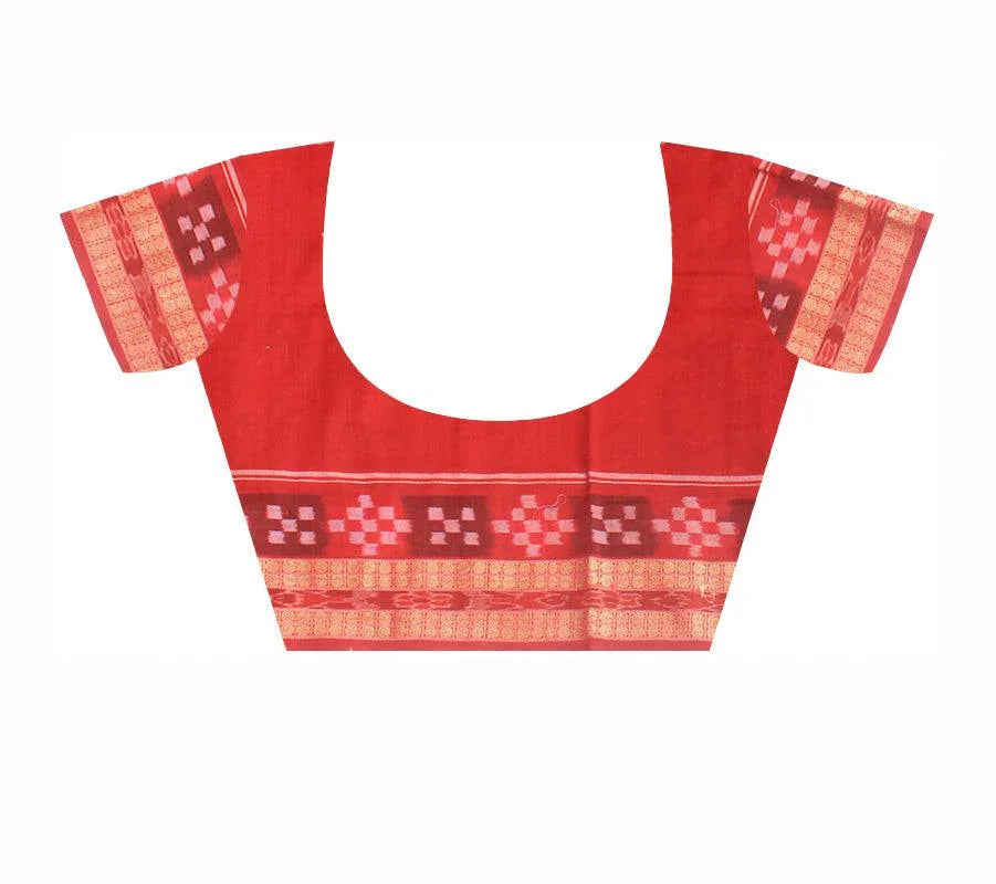 Mayuri print sambalpuri Pasapali saree in ultramarine and red color, with blouse piece. - Koshali Arts & Crafts Enterprise
