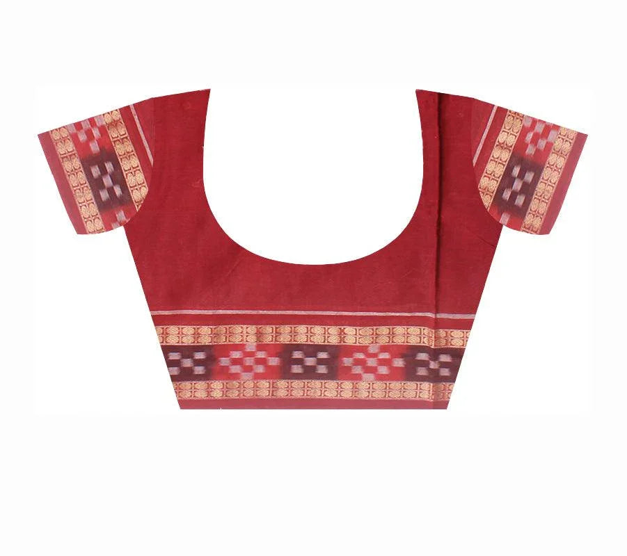Dhadi sapta sambalpuri cotton saree in blue and maroon color , with blouse piece. - Koshali Arts & Crafts Enterprise