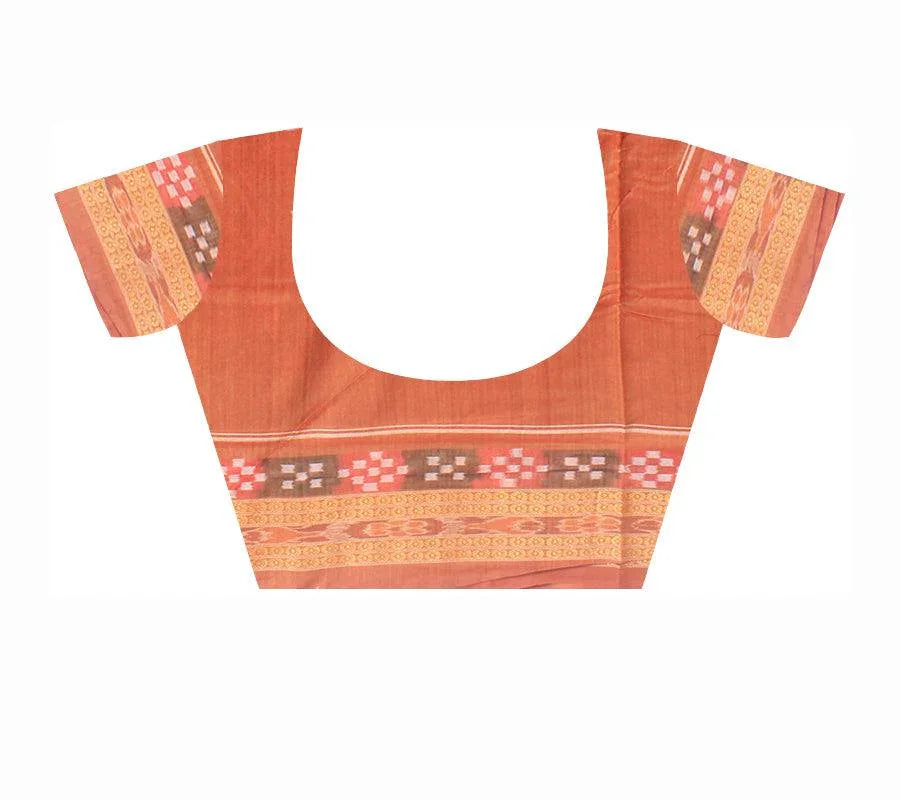 Dhadi sapta sambalpuri cotton saree in maroon and salmon color, with blouse piece. - Koshali Arts & Crafts Enterprise