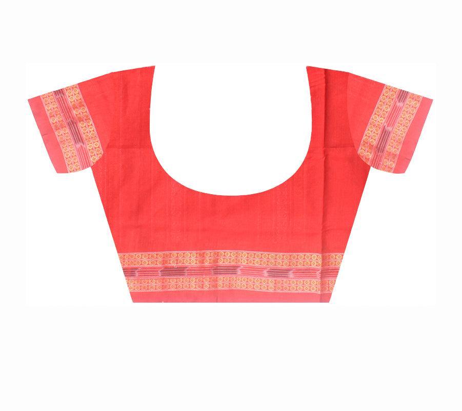 Bandha design of sambalpuri cotton sareee in coffee and red color , with blouse piece. - Koshali Arts & Crafts Enterprise