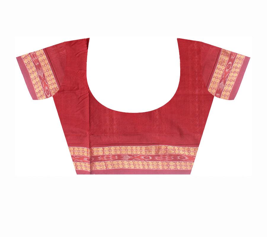 sambalpuri bandha cotton saree in brown and maroon color base, with blouse piece. - Koshali Arts & Crafts Enterprise