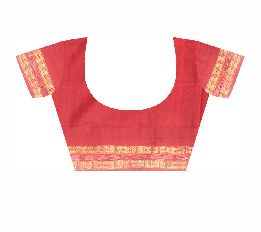Blue , yellow and maroon color sambalpuri cotton saree with blouse piece. - Koshali Arts & Crafts Enterprise