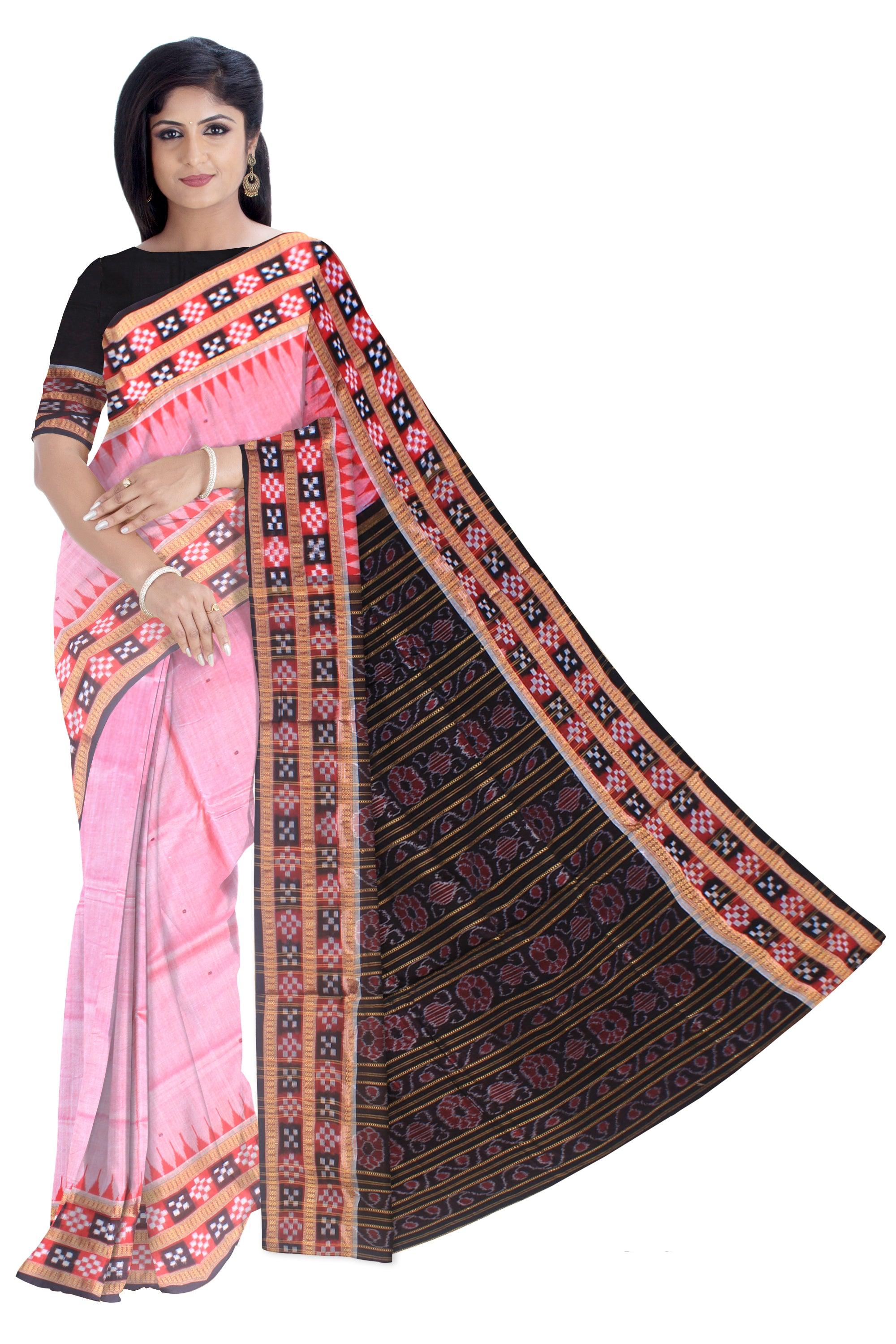 Pal pink color sambalpuri cotton saree , border is sapta print with blouse piece. - Koshali Arts & Crafts Enterprise