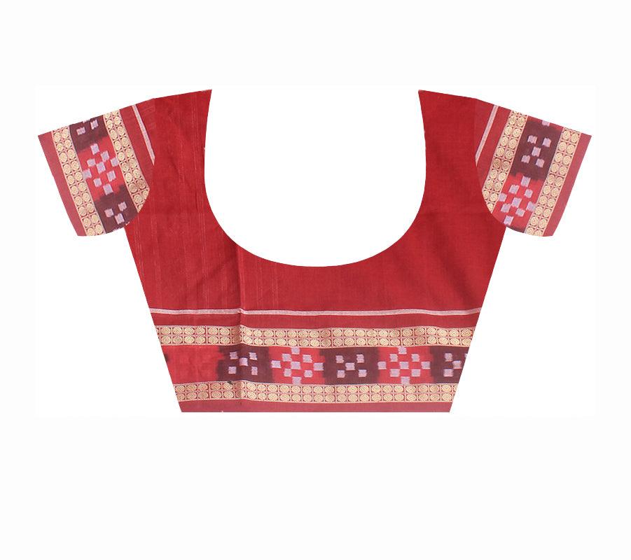 Authentic sambalpuri cotton saree in yellow and maroon color , border is sapta pattern, with blouse piece. - Koshali Arts & Crafts Enterprise