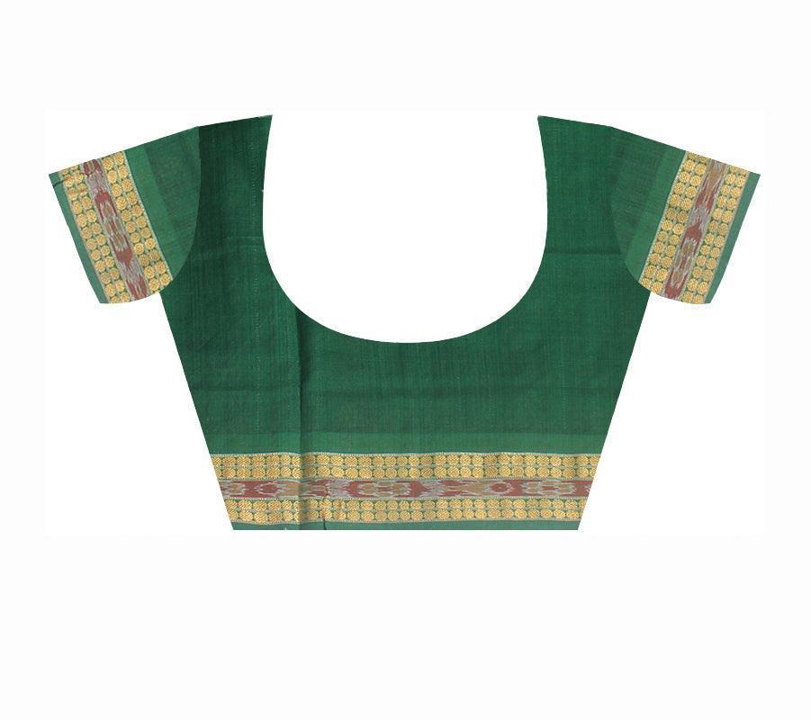 Latest design of sambalpuri pure cotton kumbha saree in Black and green color , with blouse piece. - Koshali Arts & Crafts Enterprise