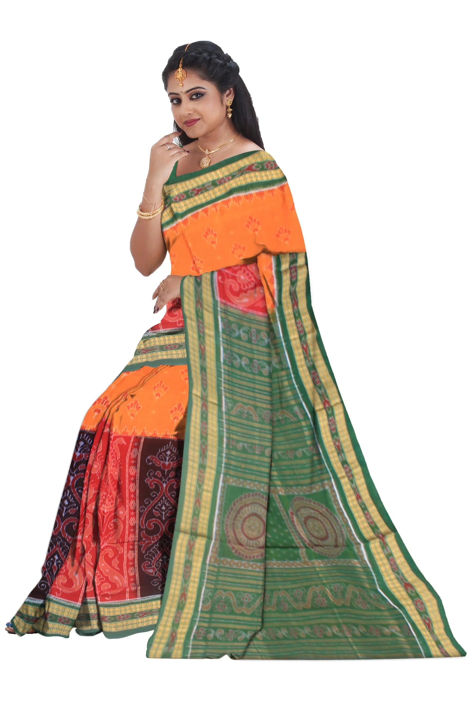 4D color with ikat design of exclusive sambalpuri cotton saree , with blouse piece. - Koshali Arts & Crafts Enterprise