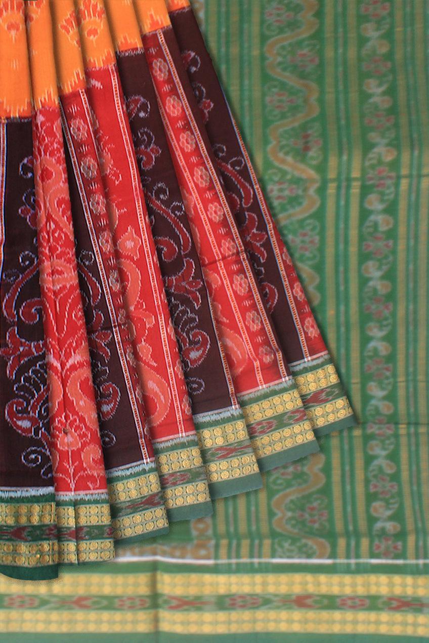 4D color with ikat design of exclusive sambalpuri cotton saree , with blouse piece. - Koshali Arts & Crafts Enterprise