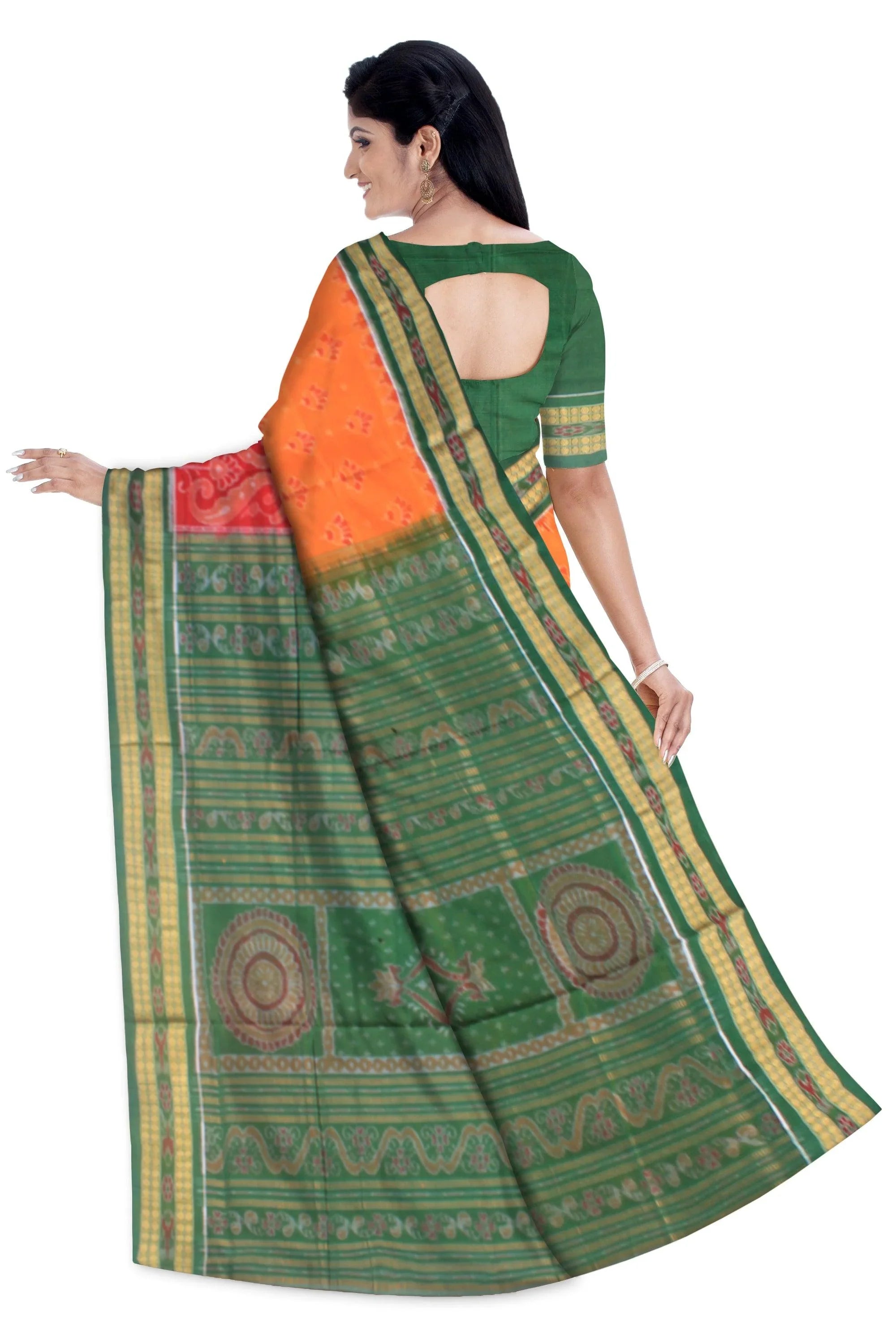 4D color with ikat design of exclusive sambalpuri cotton saree , with blouse piece. - Koshali Arts & Crafts Enterprise