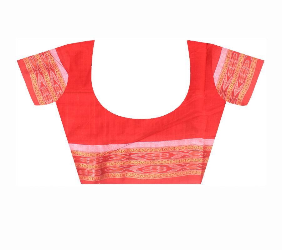 Mayuri design sambalpuri cotton saree in Blue ,Red and White color, with blouse piece. - Koshali Arts & Crafts Enterprise