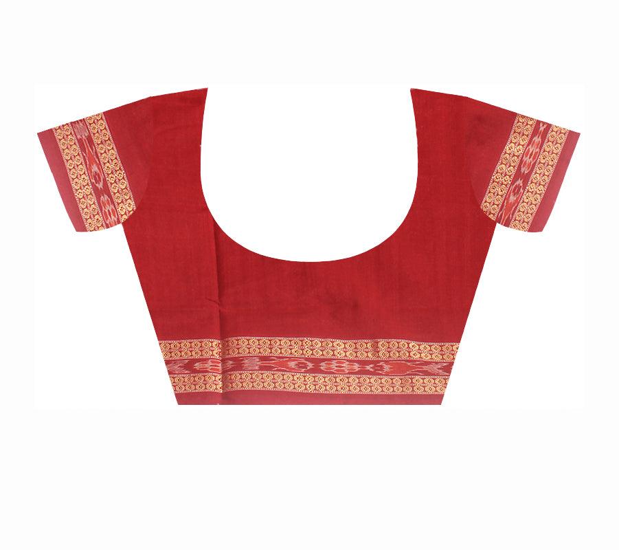 Yellow and maroon  color base sambalpuri bandha design saree, with blouse piece. - Koshali Arts & Crafts Enterprise