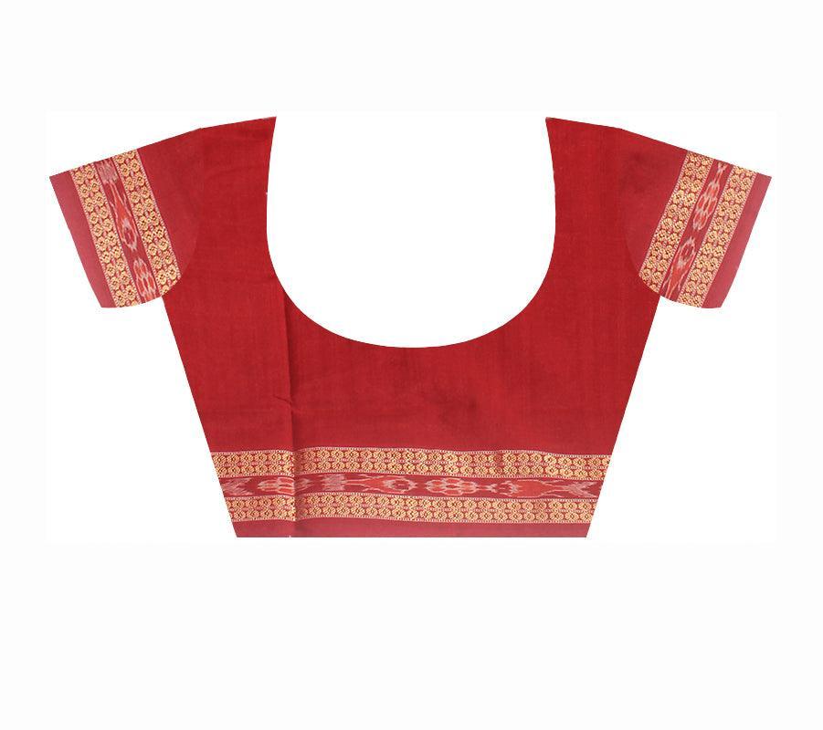 Yellow and maroon color base sambalpuri bandha design saree, with blouse piece. - Koshali Arts & Crafts Enterprise