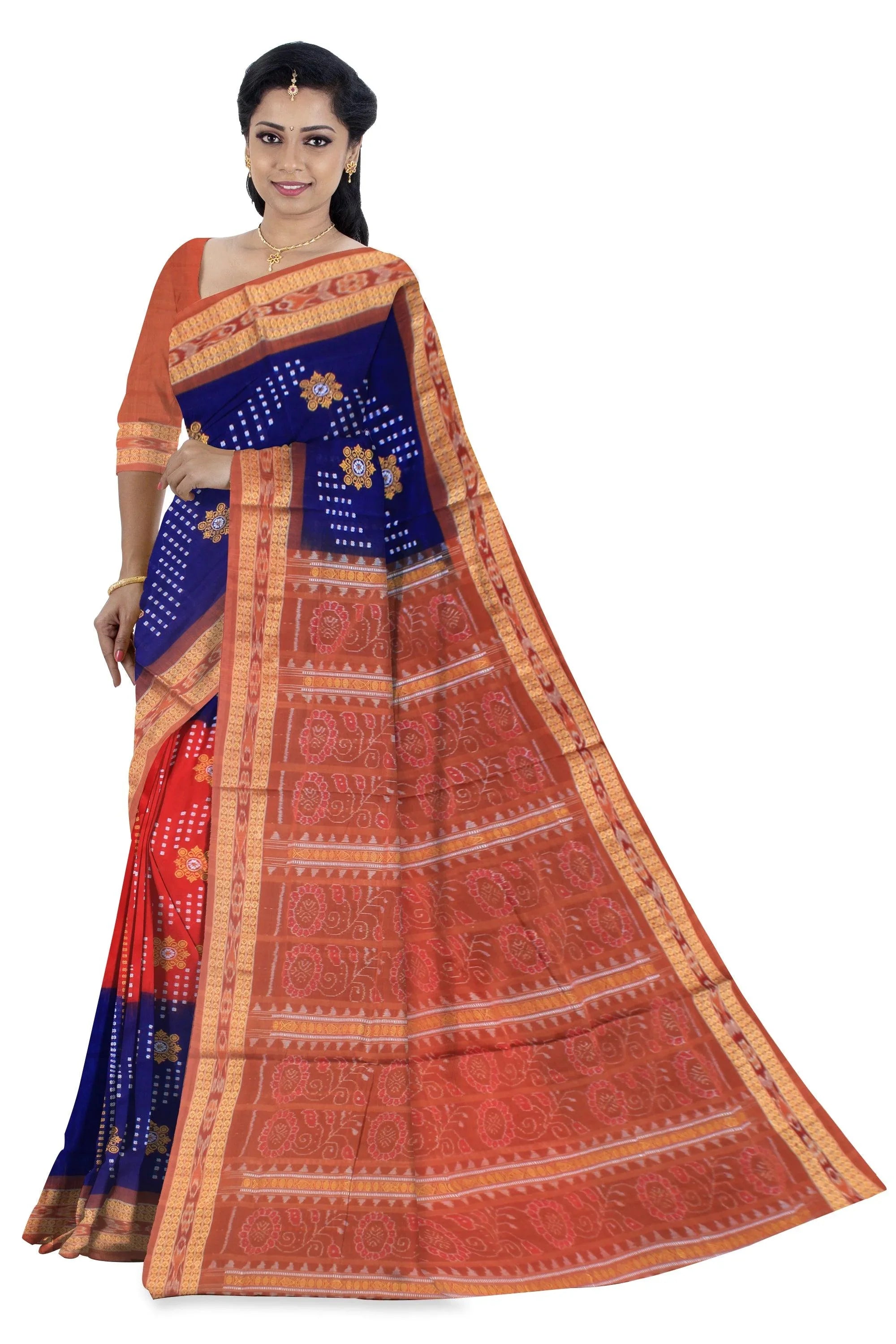3D color sambalpuri cotton saree ,with blouse piece. - Koshali Arts & Crafts Enterprise