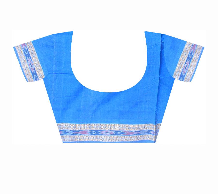 Black and sky color base sambalpuri pure cotton saree with blouse piece. - Koshali Arts & Crafts Enterprise