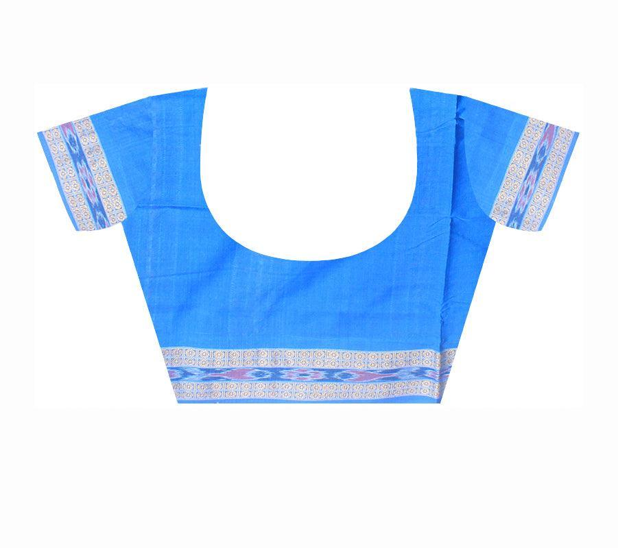 Black and sky color base sambalpuri pure cotton saree with blouse piece. - Koshali Arts & Crafts Enterprise