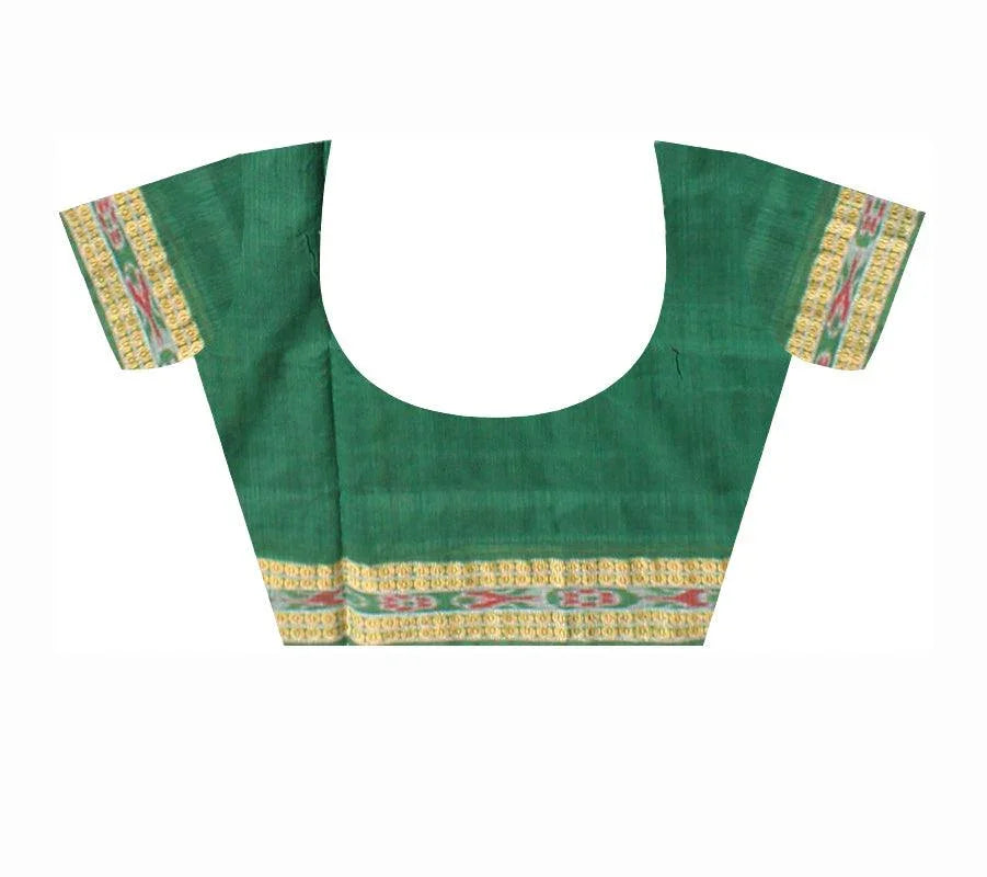Fish pattern of sambalpuri cotton saree in red and green color, with blouse piece. - Koshali Arts & Crafts Enterprise