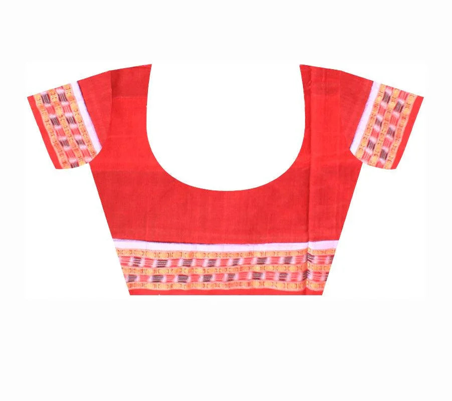 Red and blue color bird pattern sambalpuri cotton saree with blouse piece. - Koshali Arts & Crafts Enterprise