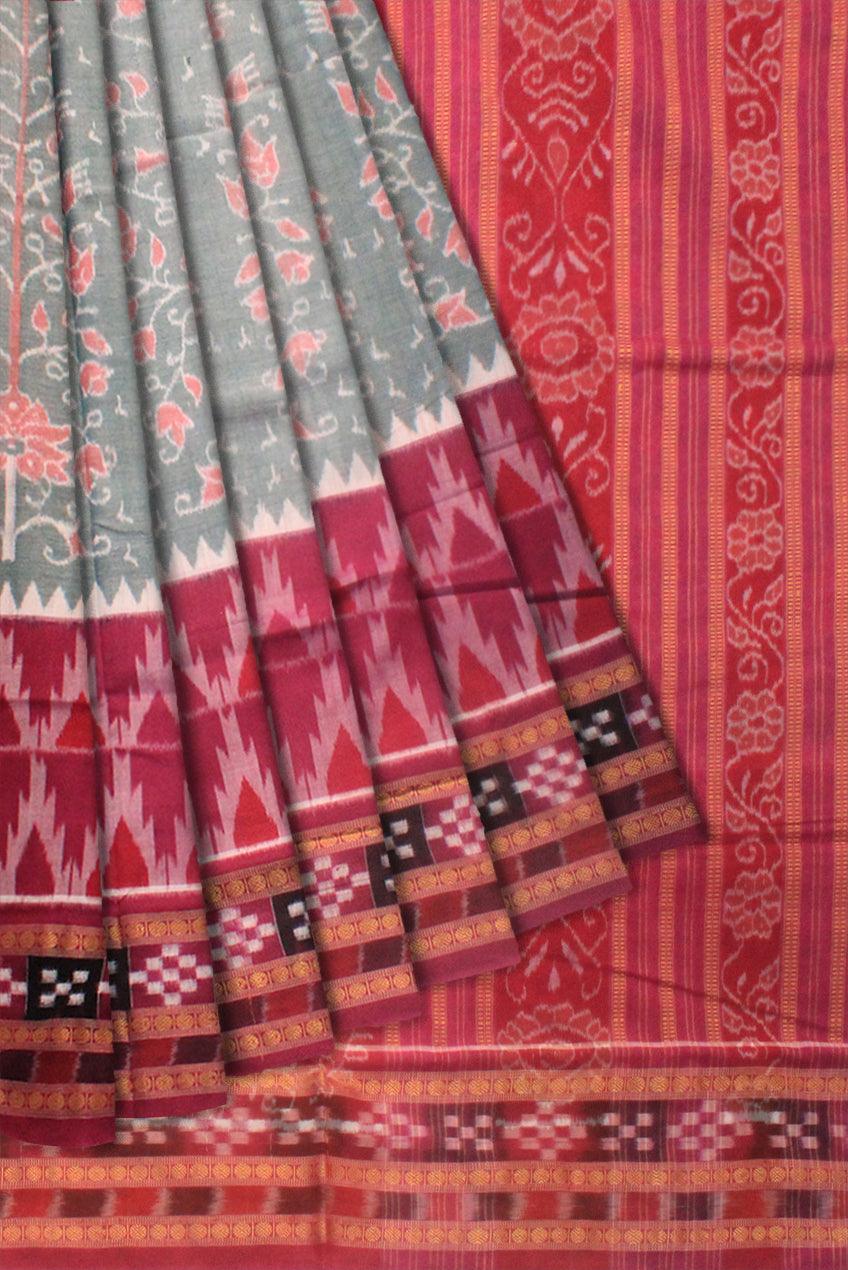 LIGHT AQUA AND LIGHT PINK COLOR SONEPUR DHADI SAPTA SAREE, WITH BLOUSE PIECE. - Koshali Arts & Crafts Enterprise