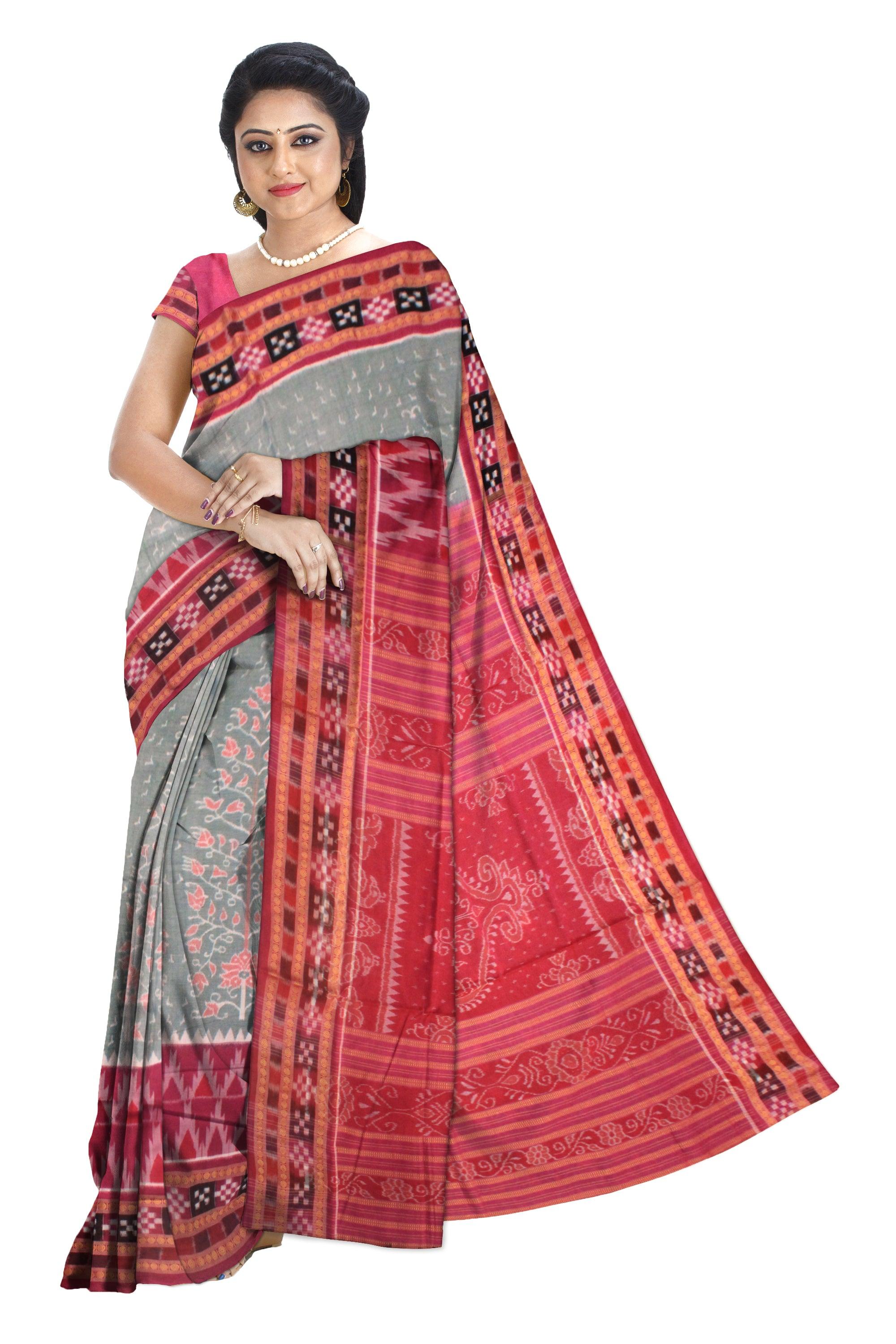 LIGHT AQUA AND LIGHT PINK COLOR SONEPUR DHADI SAPTA SAREE, WITH BLOUSE PIECE. - Koshali Arts & Crafts Enterprise